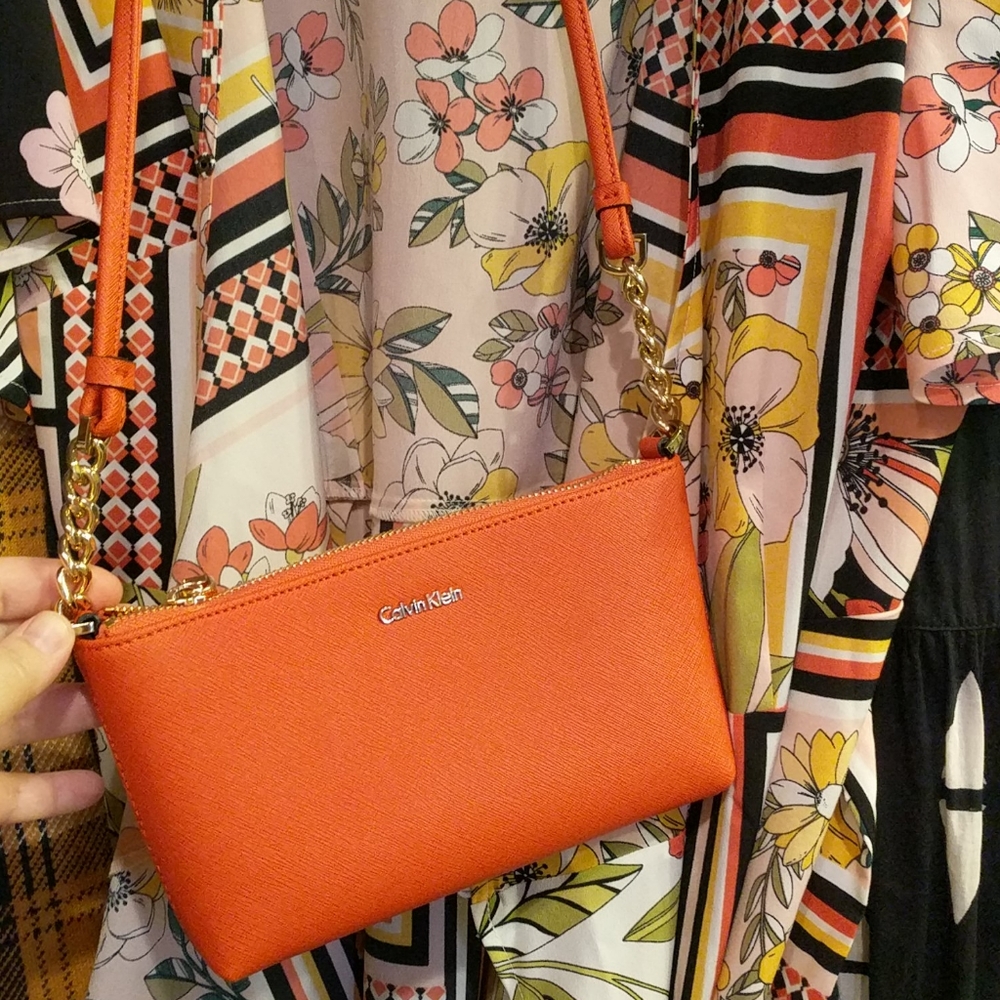 NWOT Orange Mini Calvin Klein CK Vegan Purse